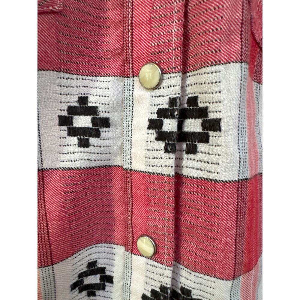 Wrangler Retro Button Up Western Shirt Pearl Snap Shirt Red Aztec Plaid Cowgirl - Picture 4 of 6